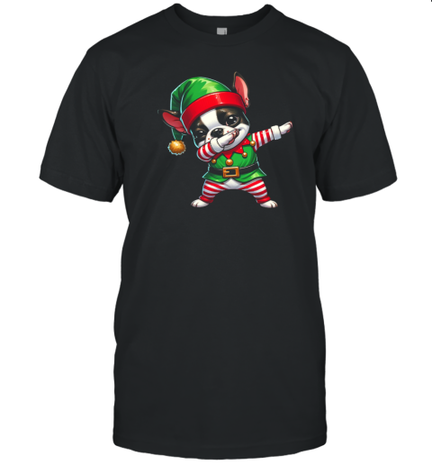 Christmas Boston Terrier Elf Funny Boston Terrier Lover T-Shirt