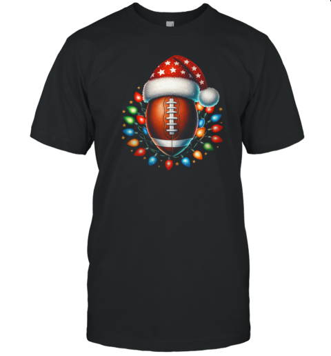 Christmas Football Fun Santa Hat Lights Holiday T-Shirt