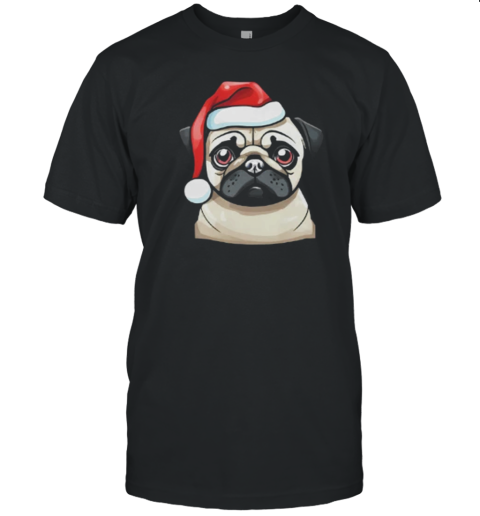 Cute Christmas Pug With Santa Hat T-Shirt