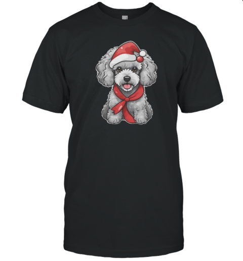 Cute Poodle Christmas Puppy In Santa Hat T-Shirt