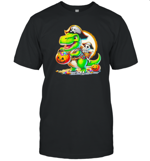 Halloween T Rex Dinosaur Pirate Boy Trick Treat Cartoon Design T-Shirt