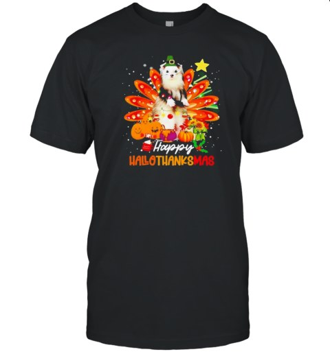 Halloween Thanksgiving Christmas Happy Hallothanksmas Ferret 2024 T-Shirt