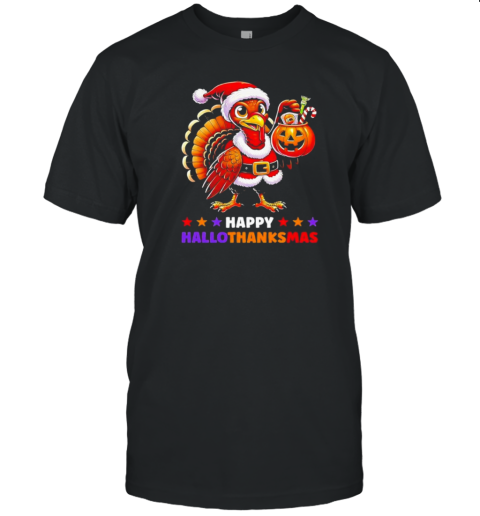 Happy Hallothanksmas Halloween Thanksgiving Xmas 2024 T-Shirt