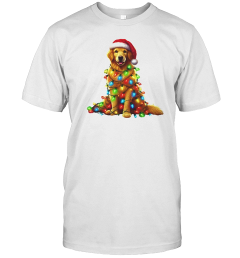 Joyful Golden Retriever With Christmas Lights T-Shirt