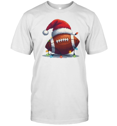 Santa Football With Christmas Lights Pixel Art T-Shirt