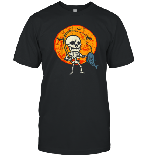 Halloween Skeleton Fishing Costume Fisherman T-Shirt