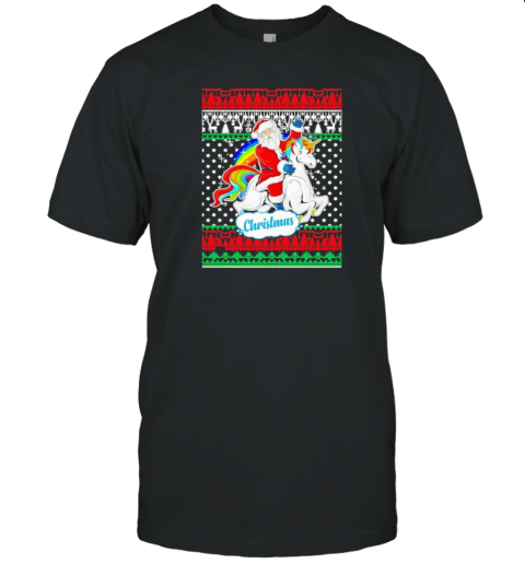 Santa Claus Riding On A Unicorn Ugly Christmas 2024 T-Shirt