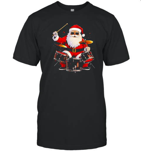 Drummer Santa Playing Drums Funny Christmas Drummer Xmas 2024 T-Shirt