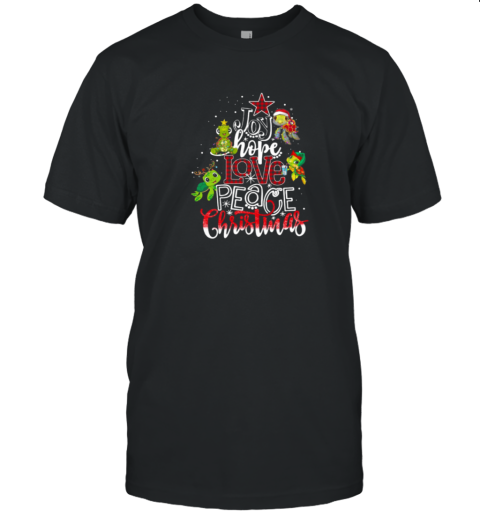 Joy Hope Love Peace Christmas Turtle With Santa Hat Reindeer ELF Hat T-Shirt