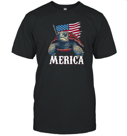 Merica Turtle Bring USA Flag Independence Day Turtle T-Shirt