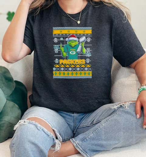 Green Bay Packers X Grinch Christmas with Super Bowl Trophy ugly Christmas  Classic Womens T-shirt