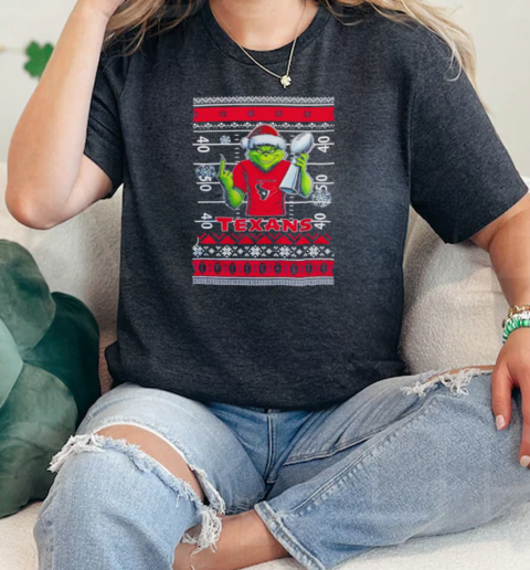 Houston Texans X Grinch Christmas with Super Bowl Trophy ugly Christmas  Classic Womens T-shirt