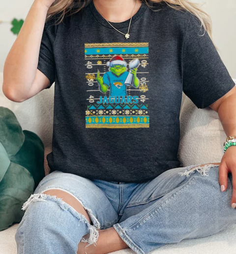 Jacksonville Jaguars X Grinch Christmas with Super Bowl Trophy ugly Christmas  Classic Womens T-shirt