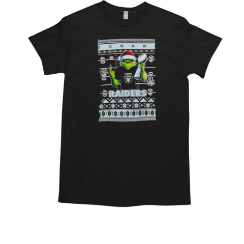 Las Vegas Raiders X Grinch Christmas with Super Bowl Trophy ugly Christmas T-Shirt