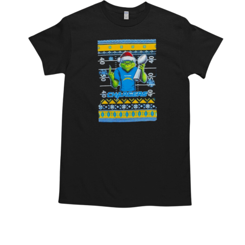 Los Angeles Chargers X Grinch Christmas with Super Bowl Trophy ugly Christmas T-Shirt