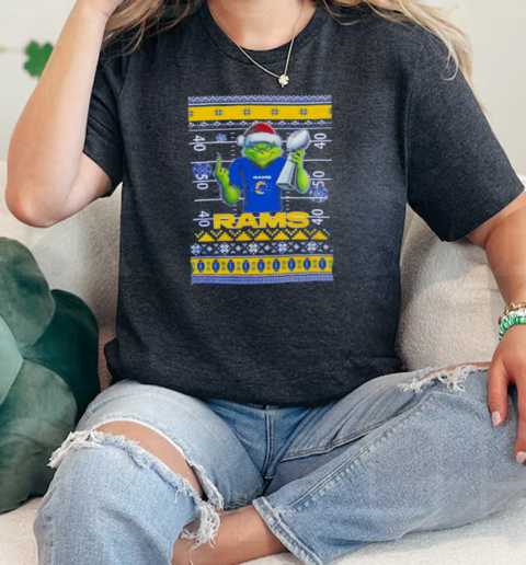 Los Angeles Rams X Grinch Christmas with Super Bowl Trophy ugly Christmas  Classic Womens T-shirt