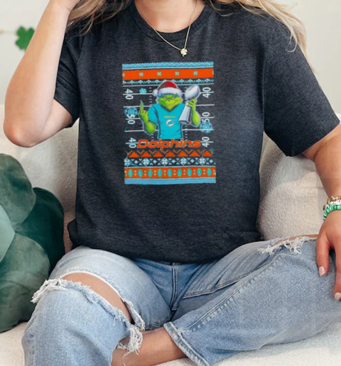 Miami Dolphins X Grinch Christmas with Super Bowl Trophy ugly Christmas  Classic Womens T-shirt