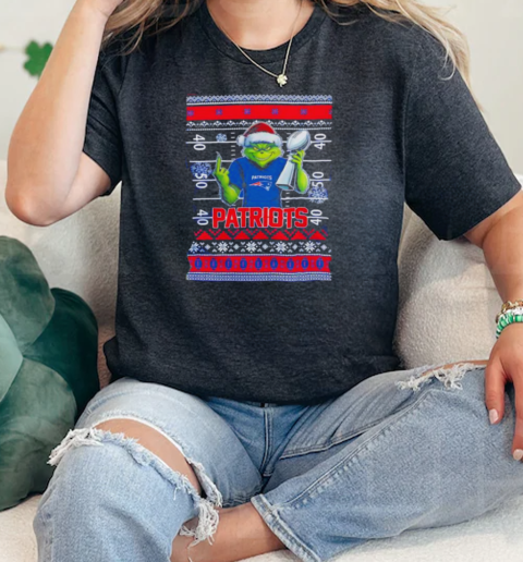 New England Patriots X Grinch Christmas with Super Bowl Trophy ugly Christmas  Classic Womens T-shirt