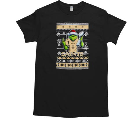 New Orleans Saints X Grinch Christmas with Super Bowl Trophy ugly Christmas T-Shirt