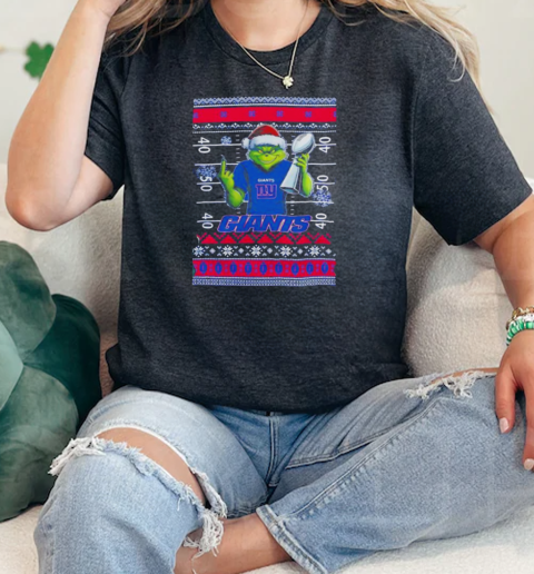 New York Giants X Grinch Christmas with Super Bowl Trophy ugly Christmas  Classic Womens T-shirt