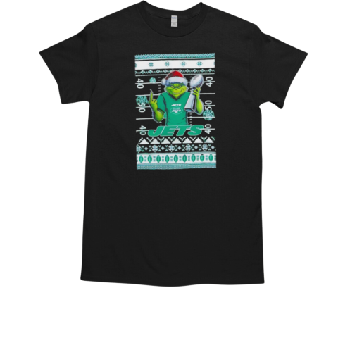 New York Jets X Grinch Christmas with Super Bowl Trophy ugly Christmas T-Shirt