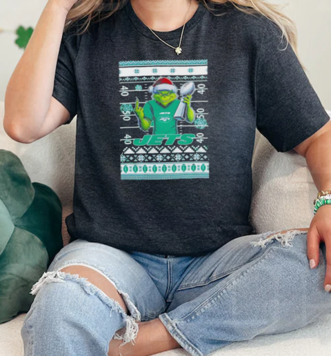 New York Jets X Grinch Christmas with Super Bowl Trophy ugly Christmas  Classic Womens T-shirt