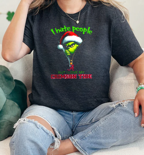 Grinch Santa Hat I Hate People But I Love My Alabama Crimson Tide Christmas Logo  Classic Womens T-shirt