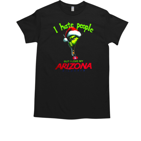 Grinch Santa Hat I Hate People But I Love My Arizona Wildcats Christmas Logo T-Shirt