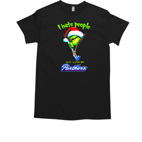 Grinch Santa Hat I Hate People But I Love My Georgia State PanthersChristmas Logo T-Shirt