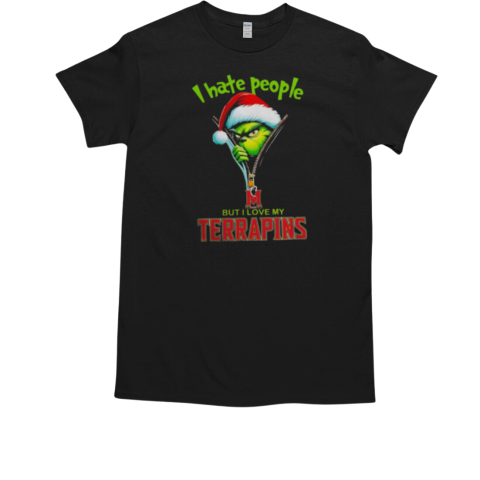 Grinch Santa Hat I Hate People But I Love My Maryland Terrapins Christmas Logo T-Shirt