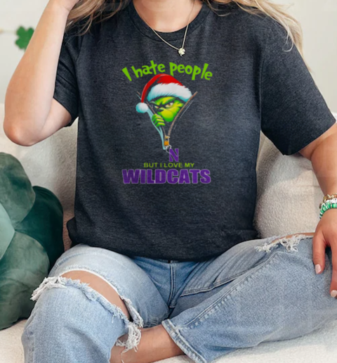 Grinch Santa Hat I Hate People But I Love My Northwestern Wildcats Christmas Logo  Classic Womens T-shirt