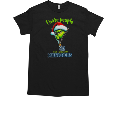 Grinch Santa Hat I Hate People But I Love My Old Dominion Monarchs Christmas Logo T-Shirt