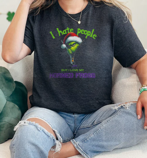 Grinch Santa Hat I Hate People But I Love My TCU Horned Frogs Christmas Logo  Classic Womens T-shirt