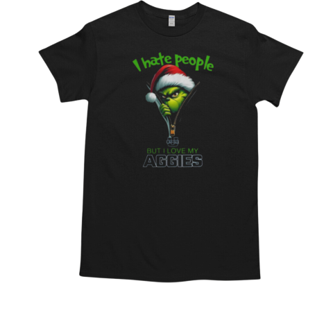 Grinch Santa Hat I Hate People But I Love My Utah State Aggies Christmas Logo T-Shirt