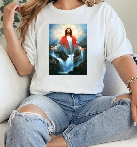 Jesus Christ And Waterfall Poster  Classic Womens T-shirt