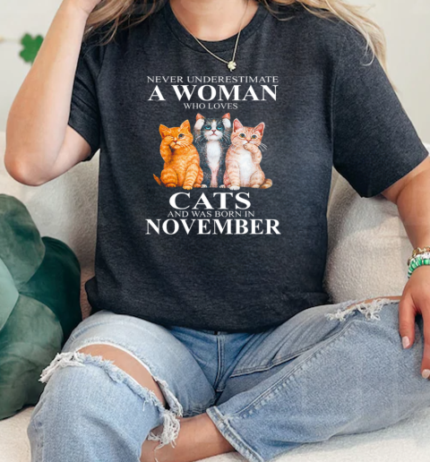 Never Underestimate A Woman Who Loves Cats And Was Born In November  Classic Womens T-shirt