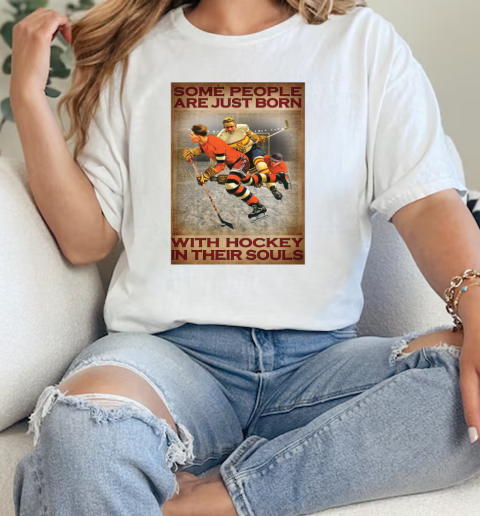 Vintage Book Page Theme Some People Are Just Born With Hockey In Their Souls Poster  Classic Womens T-shirt