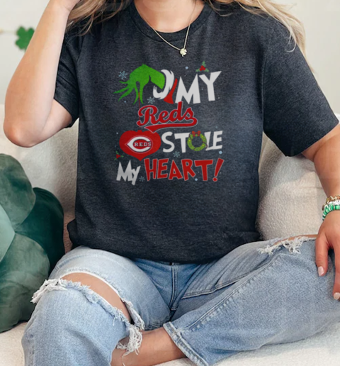 Grinch Hand My Cincinnati Reds Stole My Heart Christmas 2024  Classic Womens T-shirt