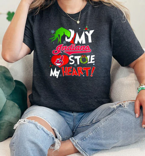 Grinch Hand My Cleveland Guardians Stole My Heart Christmas 2024  Classic Womens T-shirt