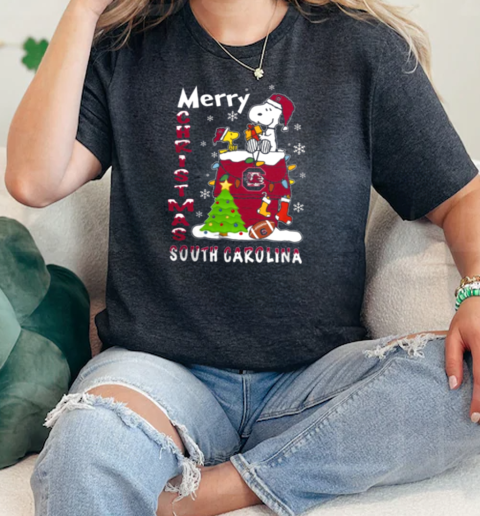 South Carolina Gamecocks Snoopy And Woodstock Merry Christmas  Classic Womens T-shirt