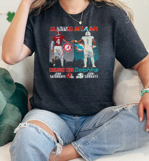 Alabama Crimson Tide Jalen Milroe x Miami Dolphins Tua Tagovailoa On Saturdays Signatures  Classic Womens T-shirt