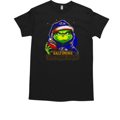 Baltimore Ravens Grinch wearing Santa hat Christmas 2024 T-Shirt