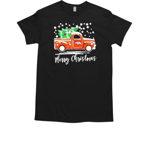 Denver Broncos Logo Truck and Tree Merry Christmas T-Shirt