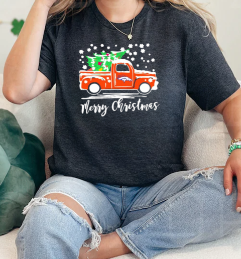 Denver Broncos Logo Truck and Tree Merry Christmas  Classic Womens T-shirt