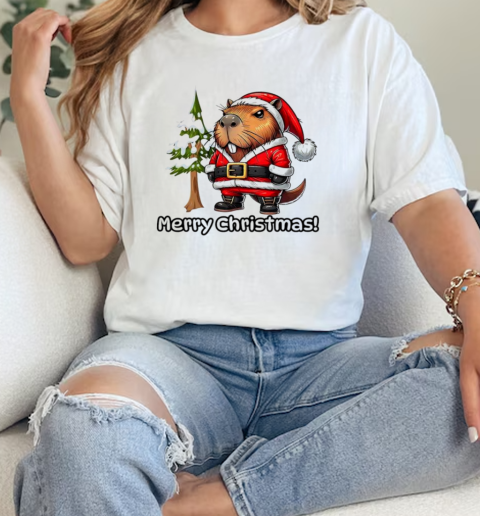 Merry Christmas capybara dress Santa Claus shirt  Classic Womens T-shirt