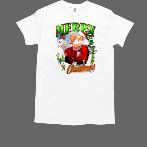 Merry Christmas Santa Claus and Wife Christmas tree snow vintage 2024 T-Shirt