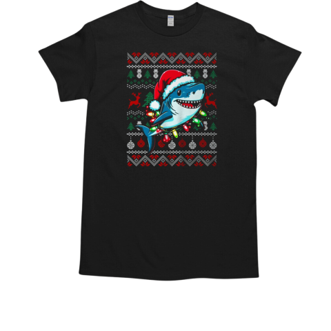 Merry Sharkmas Santa Shark Ugly Christmas Lights Xmas T-Shirt