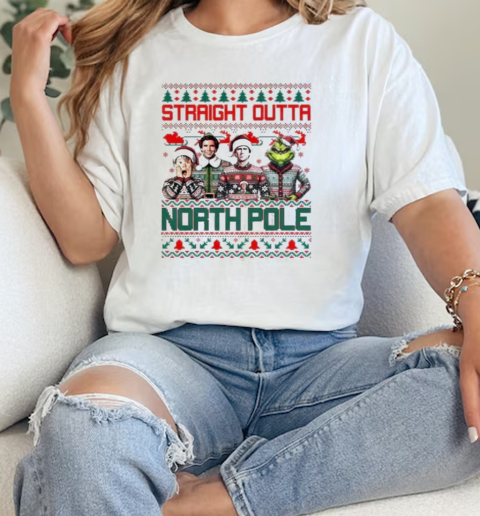 Movie Characters Straight Outta North Pole Ugly Christmas 2024  Classic Womens T-shirt