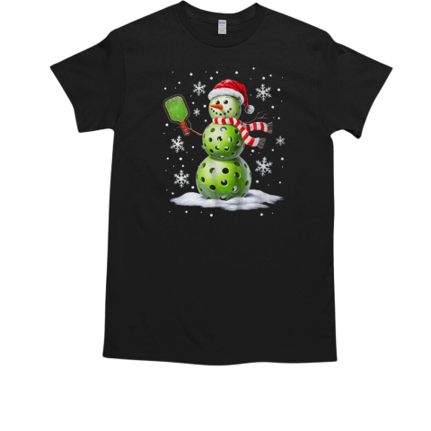 Pickleball Snowman Player Santa Hat Christmas Funny Xmas T-Shirt