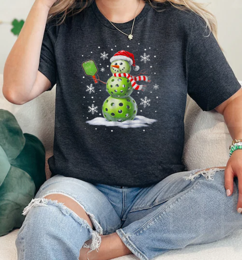 Pickleball Snowman Player Santa Hat Christmas Funny Xmas  Classic Womens T-shirt